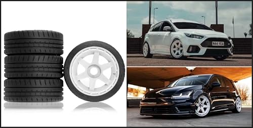 110mm OD 1/8 1/7 RC On Road Tires & Wheels 6-Spoke Rally Racing Wheels 17mm Hex for 1:8 1:7 Street Touring Drift Truck Car ARRMA Losi Kyosho VRX GT2 W10 Felony 6S BLX HPI WR8 4PCS (White) - color: White