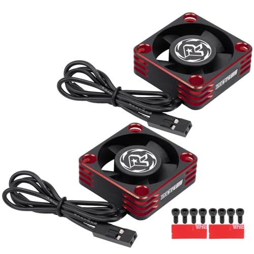 28000RPM RC Motor Heatsink ESC Cooling Fan,30mm,2 Pack,Red | RC Model Heatsink for 1/8 1/10 1/12 Scale,RC Car,Truck,Buggy Truggy,540 550 Brushless Motor - color: Red