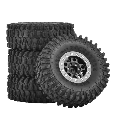 4PCS 1.55 inch Aluminum Metal Beadlock Wheels Rim and 95mm All Terrain Rubber Tires for 1/10 1/12 RC Rock Crawler Car for Axial AX90069 D90 TF2 Tamiya LC70 JIMNY UTB18(5Spoke,Gray) - color: 5spoke,gray