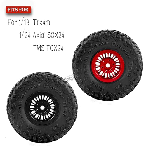 Aluminum 1.0in Beadlock RC Wheels for 1/18 1/24 TRX4M,SCX24,FCX24 RC Crawler,4pcs RC Truck Tires,Red - color: Red(4pcs)