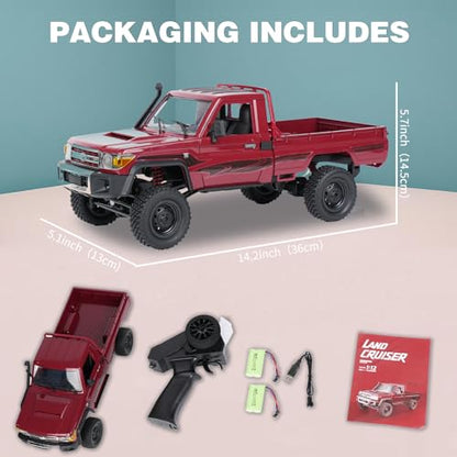 MN-82 RC Rock Crawler Car 1/12 Scale Toyota Pickup Truck , 2.4GHz 4WD Off-Road Remote Control Truck, 2-Speed Modes, 2×1200mAh Batteries, All-Terrain Crawler for Adults Kids Indoor Outdoor (whth Gift) - color: Red-0