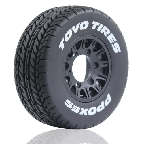 1/10 1/8 RC Short Course Truck Tires OD 4.33" and Wheels 12mm 14mm 17mm Hex for 1:8 1:10 Scale Off Road Truck Car Traxxas Slash 2WD 4×4 Rc4wd Arrma Senton Axial Losi Redcat 4PCS (Black) - color: Black