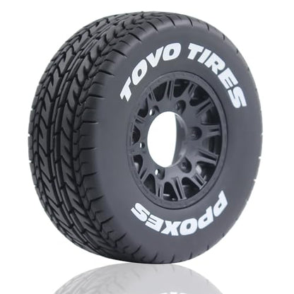 1/10 1/8 RC Short Course Truck Tires OD 4.33" and Wheels 12mm 14mm 17mm Hex for 1:8 1:10 Scale Off Road Truck Car Traxxas Slash 2WD 4×4 Rc4wd Arrma Senton Axial Losi Redcat 4PCS (Black) - color: Black
