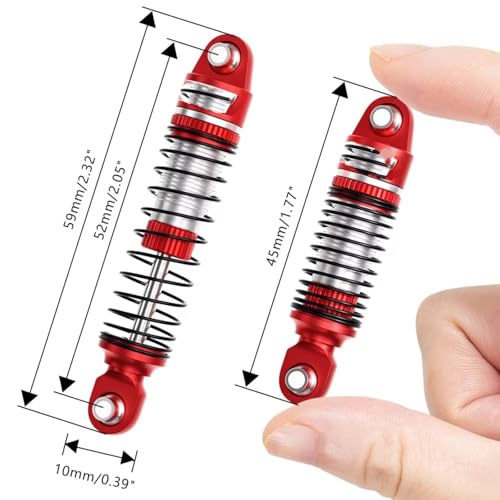 RC Car Shock Absorbers Compatible with TRX4M 1/18 RC Crawler Car Upgrade Parts Replacement Accessories 4PCS 52mm Aluminum Front Rear Shocks Absorbers(Red) - color: Red