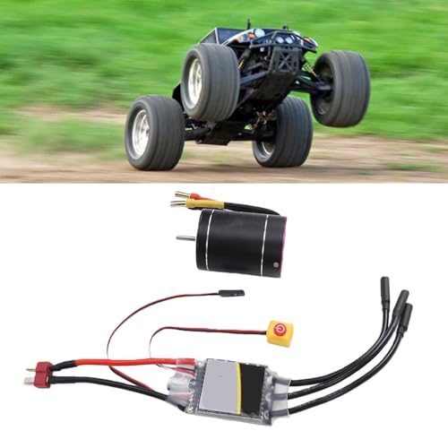 RC Brushless Motor ESC Combo, CNC Aluminum Heatsink 4300KV Motor with 75A ESC, 2S to 3S for 1 10 RC Cars Boats Trucks Racing Hobby Users