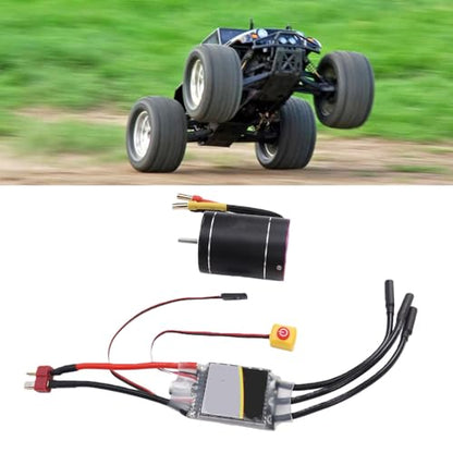 RC Brushless Motor ESC Combo, CNC Aluminum Heatsink 4300KV Motor with 75A ESC, 2S to 3S for 1 10 RC Cars Boats Trucks Racing Hobby Users