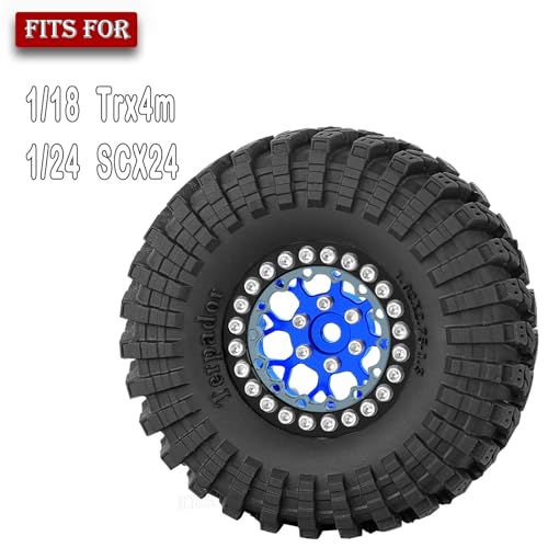 RC 1.3 Beadlock Wheel Tires Set (4PCS) for 1/24 SCX24 1/18 TRX4M RC Crawler Car,Aluminum 1.3 Beadlock Wheels and Tires,Wheel Rim,Navy Blue - color: Navy Blue- (Rc Wheels Tires)