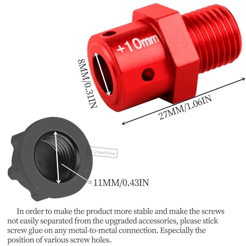 RC 10MM Extended Wheel Hub Drive w/Anti-dust Cap Nuts Upgrades Part for 1/7 BigRock Fireteam Limitless 6S,1/8 Kraton Outcast Notorious Talion 6S,Alloy Aluminium Wheel Hub,Red w/Black - color: Red&black