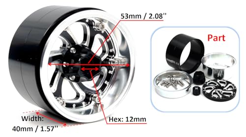 2.2 Beadlock Wheels Wide 40mm Adjustable Offset Rims for 1/10 RC Mud Crawler SCX10 Capra TRX4 Gen8 Everest gen 7 Pro Upgrades, HS701600 - color: Silver & Black