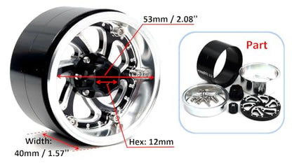 2.2 Beadlock Wheels Wide 40mm Adjustable Offset Rims for 1/10 RC Mud Crawler SCX10 Capra TRX4 Gen8 Everest gen 7 Pro Upgrades, HS701600 - color: Silver & Black
