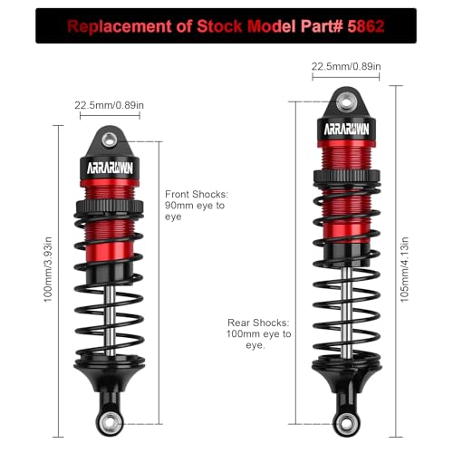 4PCS 1/10 RC Car Shocks Front & Rear Shock Absorber Damper Assembled Set | Compatible with 1:10 Scale Traxxas Slash/Rustler/Stampede/Hoss VXL 4x4 2WD Replacement Parts#5862 (Black Red) - color: Black Red