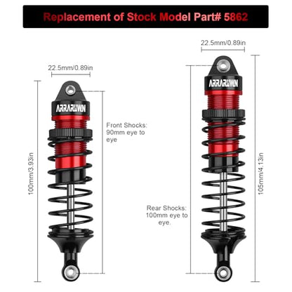 4PCS 1/10 RC Car Shocks Front & Rear Shock Absorber Damper Assembled Set | Compatible with 1:10 Scale Traxxas Slash/Rustler/Stampede/Hoss VXL 4x4 2WD Replacement Parts#5862 (Black Red) - color: Black Red