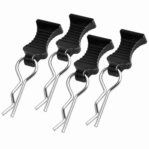 4-Pack Universal RC Body Clips with Tabs, Metal Handled Clips for 1/12 1/10 1/8 RC Cars and Trucks, Heavy Duty Body Mounting Clips Shell Replacement (Black) - color: Black