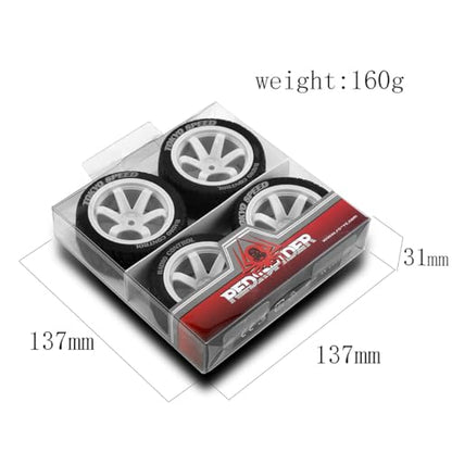4PCS 1/10 RC Rubber On-Road Tires(6-Spokes) 12mm Hex Plastic Wheel Hub 67mm Wheel Tires Set for 1/10 Traxxas HSP 94122 Kyosho Tamiya FW06 TT02 HPI