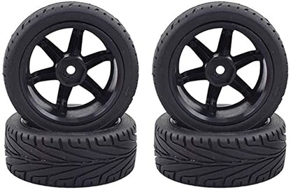 4PCS RC Car Rubber Tires and Plastic Wheels Rims Compatible with 1/10 Scale On Road Touring Racing Flat Drift Car for HSP HPI Tamiya(Black) - color: Black