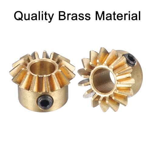 uxcell 2pcs Bevel Gear 0.8 Module 1:1 Reduction Rate 15T 5mm Hole Dia Bevel Pinion Gear Brass, 45 Degree Steering Gear for Hardware Mechanical Rotation, Yellow