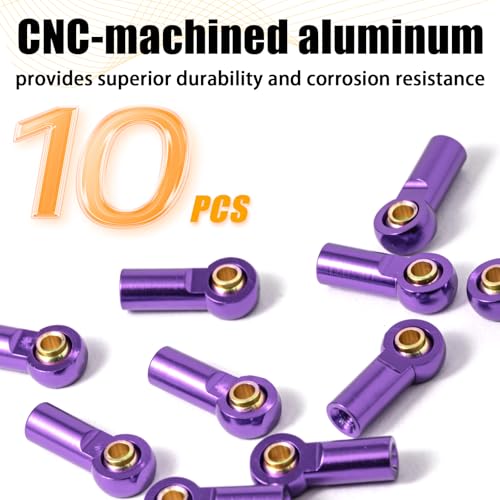 10PCS Aluminum M3 Tie Rod End Ball Joint Link Ball Head Holder 3mm RC Car Upgrade Parts, Compatible with Tamiya HSP Traxxas TRX4 Axial SCX10 D90 1/10 RC Car Truck Buggy Crawler, Purple - color: Purple