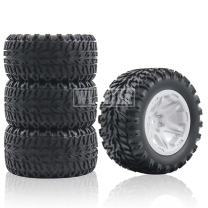 4PCS RC Truck Tires Set 12mm Hex Hub Plastic Wheel Rim Compatible with 1/12 LOSI LMT 4WD Solid Axle Monster Truck 1/12 1/14 1/16 TRAXXA,REDCAT RC Racing Truck - color: White 1