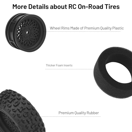 RC On Road Wheels and Tires, daitoku 12mm Hex RC Rally Racing Car Tires for 1/16 1/14 1/12 1/10 RC Touring Car On-Road Off Road Buggy - Style B - style: Style B