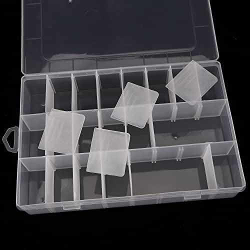 2 Pack 24 Grids Plastic Organizer Box Container Craft Storage Box with Adjustable Dividers for Beads Jewelry Fishing Tackles, Clear