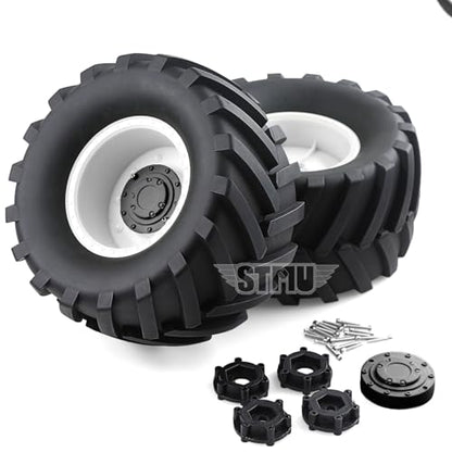 RC Monster Truck Tires and 17mm&14mm Hex Wheels Rims Rubber Buggy Tyres for 1/8&1/7 Scale Off Road Truck Car Kaiju Tmaxx E-Revo 3.3 Arrma Kraton 6S Typhon 3S HPI Redcat Traxxas Maxx (White) - color: White