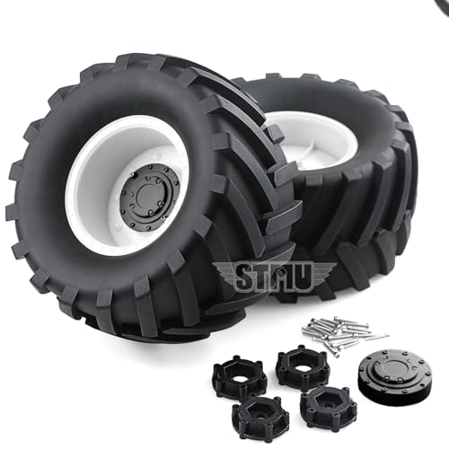 RC Monster Truck Tires and 17mm&14mm Hex Wheels Rims Rubber Buggy Tyres for 1/8&1/7 Scale Off Road Truck Car Kaiju Tmaxx E-Revo 3.3 Arrma Kraton 6S Typhon 3S HPI Redcat Traxxas Maxx (White) - color: White