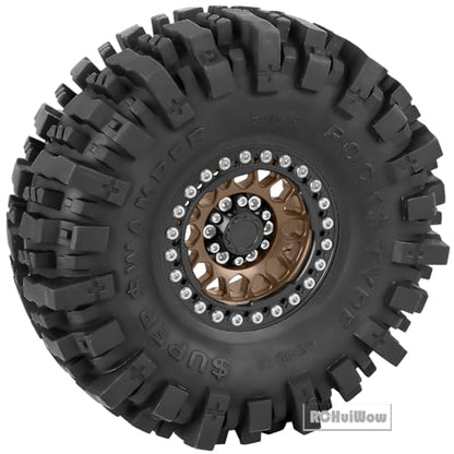 RC 1.9 Beadlock Wheels 1.9 Beadlock Tires for 1/10 SCX10 90046 AX103007 TRX4 TRX6 D90 VS4-10 MST CFX Gen8 7 RC Crawler,Alloy Aluminium rc Wheel Rim w/Rings & Rubber Tires,Brown w/Black - color: Brown(4pcs)