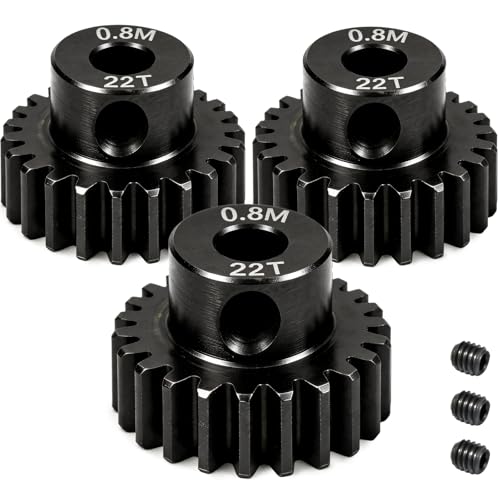 3-Pack Steel Metal 0.8M 5mm Pinion Motor Gear Sets 22T Compatible with HPI Kyosho Losi Axial Tamiya 1/8 1/10 RC Car Monster Truck Buggy, 0.8 Module Gear for Traxxsa Arrma - style: 3Pcs 22T