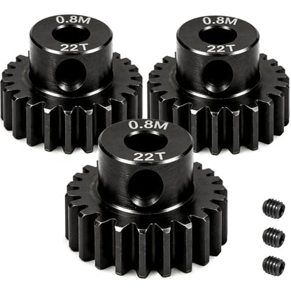 3-Pack Steel Metal 0.8M 5mm Pinion Motor Gear Sets 22T Compatible with HPI Kyosho Losi Axial Tamiya 1/8 1/10 RC Car Monster Truck Buggy, 0.8 Module Gear for Traxxsa Arrma - style: 3Pcs 22T