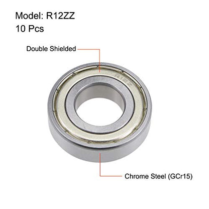 uxcell R12ZZ Deep Groove Ball Bearing 3/4-inchx1-5/8-inchx7/16-inch Shielded Z2 Lever Bearings 10pcs - size: 3/4"x1-5/8"x7/16"
