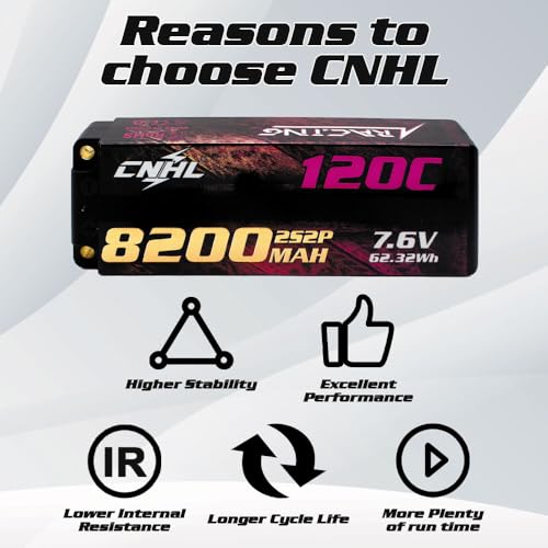 CNHL 8200mAh 2S lipo Battery 7.6V LiHV 120C 5.0mm Bullet to EC5 Hard Case | Explosive punch off the line with instant throttle response for no-prep drag racing, 1/8 and 1/10 RC platforms.