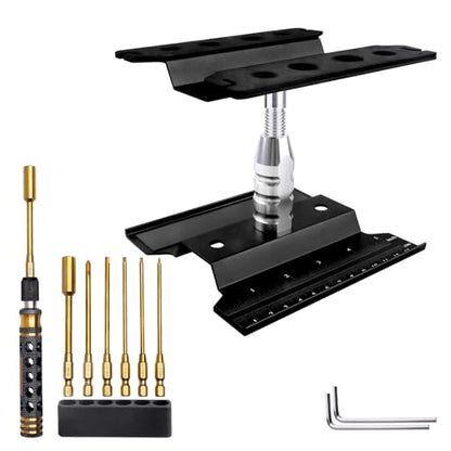 RC Hex Driver Set & RC Car Repair Work Stand Repair Tool Set 360 Degree Rotation for 1/8 1/10 1/12 1/16 1/18 RC Crawler Truck Buggy Rally (Black) - color: Black