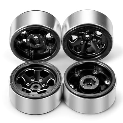 4PCS CNC Aluminium 1.3" Beadlock Wheel Rim 75g/Set 6-Spoke Wheel Hub | 1.3 inch Beadlock Wheel Rims for Tra-xxas Axial TRX4M SCX24 Redcat Ascent-18 1/24 1/18 RC Crawler Car Upgrades (Black) - color: Black