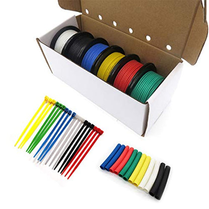 Fermerry 26 AWG Stranded Wire Spool 5ft Each 6 Colors | Flexible 26 Gauge Silicone Hook up Wire Kit Electrical Tinned Copper Wire - size: 5FT, style: 26 AWG-6C