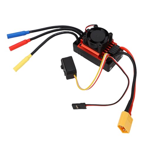 Yunseity 60A Brushless ESC for 1/10 RC Car, Electric Speed Controller with Cooling Fan, 2-3S LiPo Compatible, Sensorless Motor Support, Design for Off Road Buggy Truck