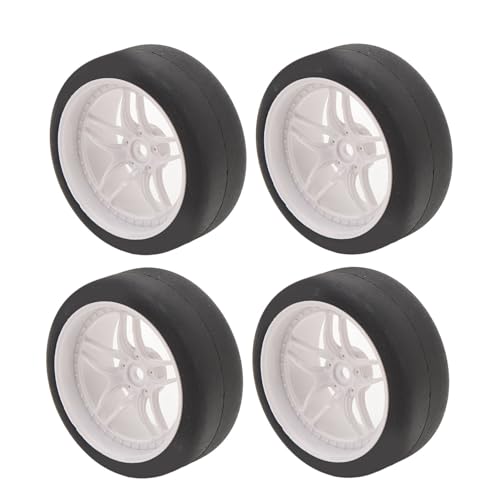 4pcs RC Tires Wheels Rims Set, 1/10 Scale Rubber Tires with 12mm Hex Hub, 26mm Wide Smooth Drift Tires for RC Racing and Drifting Cars Compatible with TT01 HSP (White) - color: White