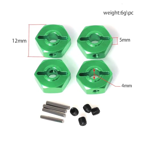 Aluminum Alloy Wheel Hub Hex Adapter 12mm RC Upgraded Parts for LOSI 1/18 Mini LMT 4X4 Brushed Monster Truck RTR-LOS01026 RC Car (Green) - color: Green