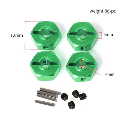 Aluminum Alloy Wheel Hub Hex Adapter 12mm RC Upgraded Parts for LOSI 1/18 Mini LMT 4X4 Brushed Monster Truck RTR-LOS01026 RC Car (Green) - color: Green