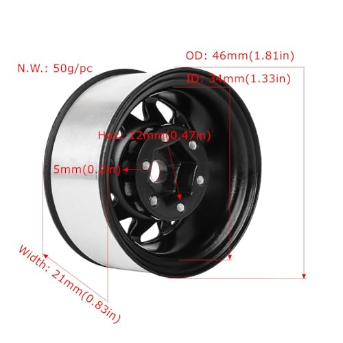 4PCS 1.55 Inch Aluminum Alloy Metal 10Holes Beadlock Wheel Rim Hubs Replacement Accessory for Tamiya AX90069 D90 TF2 CC01 CC02 1/10 RC Crawler Car Upgrade Parts(A-Black) - color: A-black