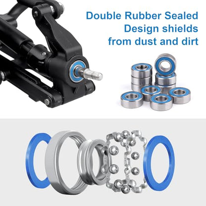 Steel RC Ball Bearings Double Rubber Sealed Deep Groove Miniature Bearings, Set of 10 (5x11x4mm MR115-2RS) - size: 5x11x4mm MR115-2RS