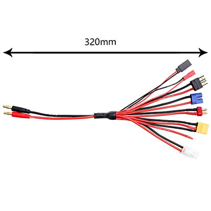 Hobbypark 8-in-1 RC Charger Adapter Splitter Cable, Convert Wire for 4.0mm Banana Plug to T Plug Deans, Deans、TRX, Tamiya, XT60, EC3, JST, Futaba