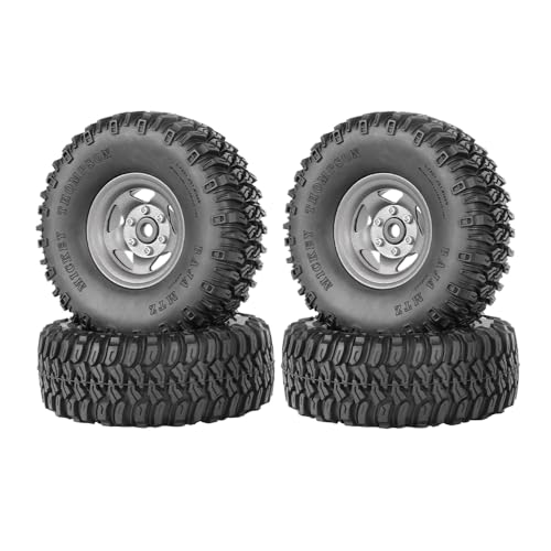 4PCS 1.55 Inch Aluminum Alloy 5Spoke Beadlock Wheel Rim Tyre and 95mm Rubber Tires Set for 1/10 RC Rock Crawler Car Upgrade Parts for Tamiya Axial AX90069 D90 TF2 CC01 LC70(A-Grey) - color: A-grey