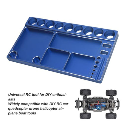RC Screwdriver Tool Storage Rack, Aluminum Alloy Magnetic RC Socket Screws Tray Organizer, Prevent Slip Tool Holder with 4 Magnetic Pads for 1/8 1/10 1/12 RC Car, Airplane, Helicop (Blue) - color: Blue