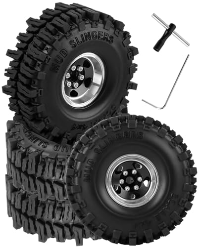 1.0 Beadlock Wheels and Tires for RC Crawler Car 1/18 TRX4M,1/24 SCX24,RC Off Road Buggy Rally Truck Wheels and Tires,RC Aluminium 1.0 in Rims and Rubber Tires w/Sponge,Black - color: Black - (1.0 in Beadlock Wheels)
