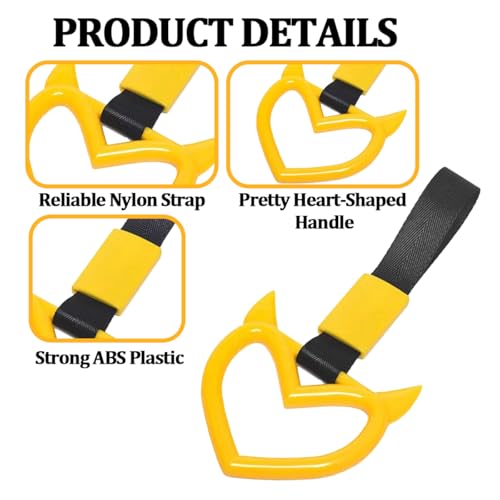 2PCS Car Devil Heart Handle Ring, Cute Heart-Shaped Vehicle Rear Bumper Waring Loops, Automotive Grab Handle Strap Drift Charm Decoration, Universal Fit (Yellow/Black) - color: Yellow/Black
