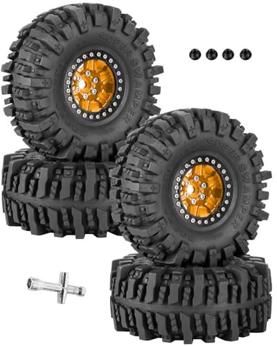 1.9 Beadlock rc Tires Wheels for 1/10 TRX4 TRX6 SCX10 90046 AX103007 Gen8 Gen7 D90 VS4-10 MST CFX RC Crawler,1.9 Wheels and Tires Alloy Aluminium Rims w/Rubber Tyres,Gold - color: Gold(4pcs)
