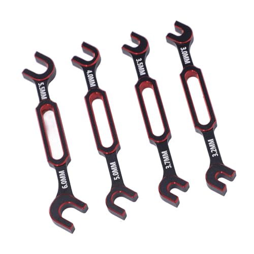 4PCS Aluminum Alloy RC Wrench, 3.0/3.2/3.5/3.7/4.0/5.0/5.5/6.0mm Turnbuckle Nut Ball Joint Remover Repair Tool for RC Crawler Car Boat Drone Parts (Red) - color: Red