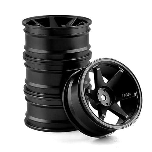 1/10 RC On Road Wheels Rims 12mm Hex Alloy Aluminum Drift Hubs for 1:10 Scale Rally Racing Car Tires Tamiya TT01 TT02 XV01 TA06 A959 PTG2 HPI KYOSHO HSP PTG2 Touring Street Tyres 4PCS (Black) - color: Black