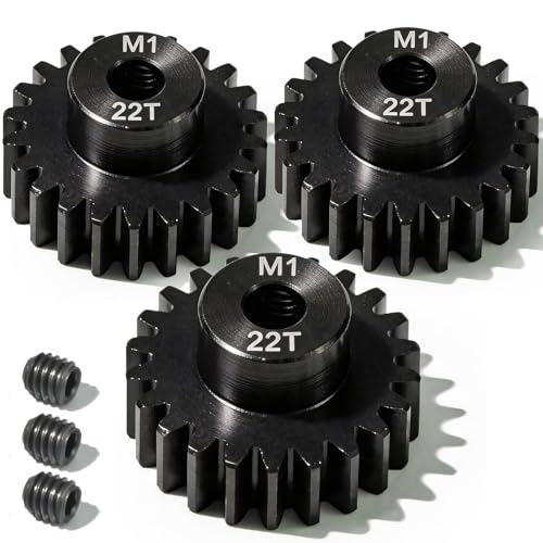 M1 Gear 22T 5mm Bore 3-Pack – High-Precision Hardened Steel Motor Pinion Gear for 1/8 1/10 RC Crawler, Monster Truck, Short Course Truck & Boat (Compatible with Traxxas Axial, FMS, HSP Redcat Losi) - style: M1 3Pcs 22T