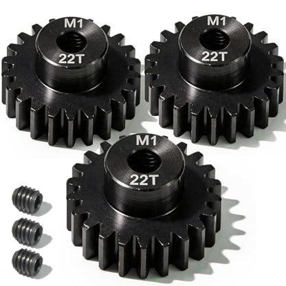 M1 Gear 22T 5mm Bore 3-Pack – High-Precision Hardened Steel Motor Pinion Gear for 1/8 1/10 RC Crawler, Monster Truck, Short Course Truck & Boat (Compatible with Traxxas Axial, FMS, HSP Redcat Losi) - style: M1 3Pcs 22T